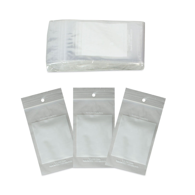 C-Line Write-On Poly Bags, 2 mil, 3" x 5", Clear, 1,000/Carton