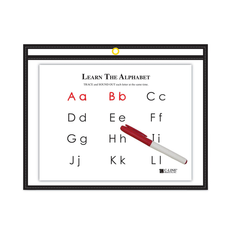 C-Line Reusable Dry Erase Pockets, 12 x 9, Black