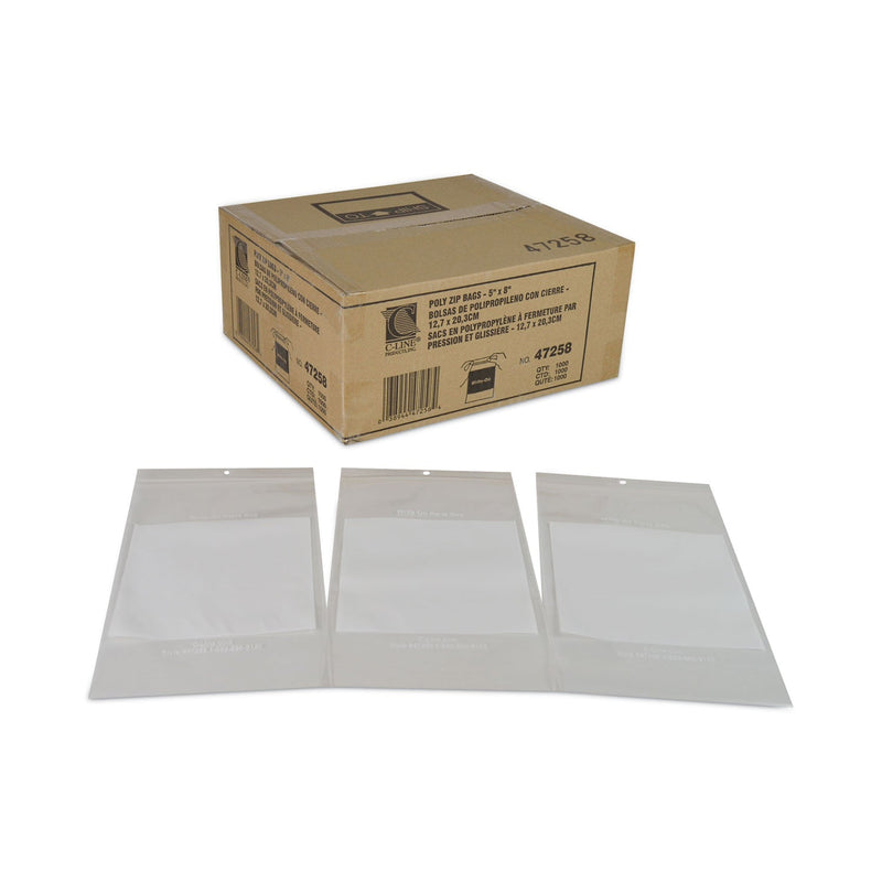 C-Line Write-On Poly Bags, 2 mil, 5" x 8", Clear, 1,000/Carton