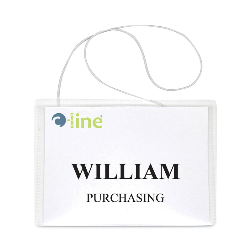 C-Line Name Badge Kits, Top Load, 4 x 3, Clear, Elastic Cord, 50/Box