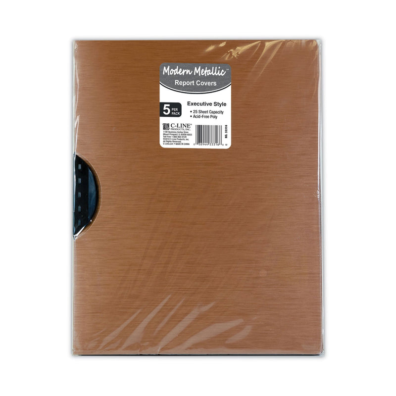 C-Line Modern Metallic Executive Style Report Cover, Swing Clip,  8.5 x 11, Bronze/Bronze, 5/Pack