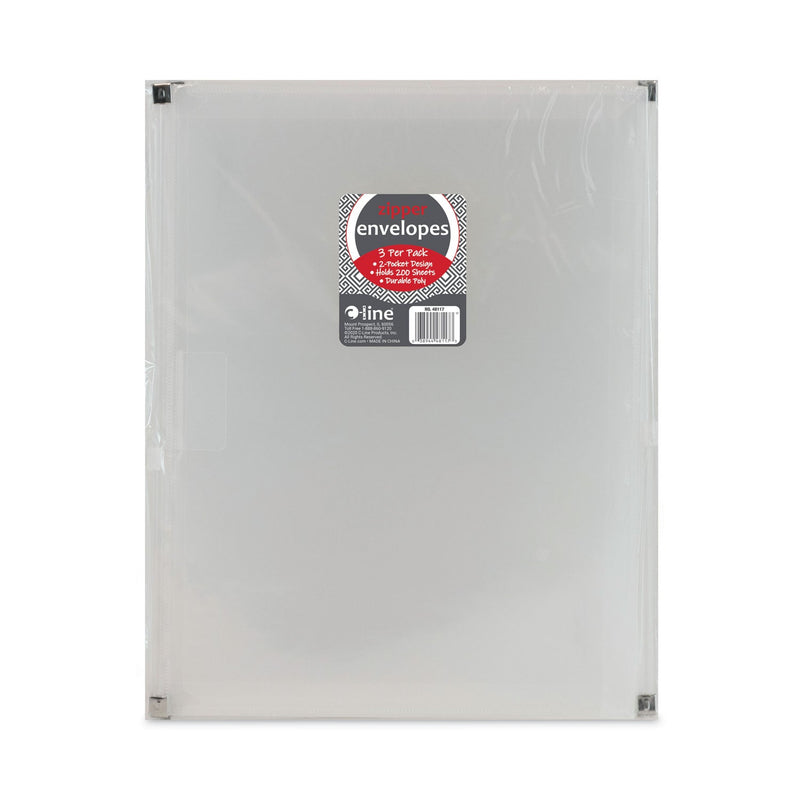 C-Line Zip 'N Go Reusable Envelope with Outer Pocket, 1" Capacity, 2 Sections, 10 x 13, Clear, 3/Pack