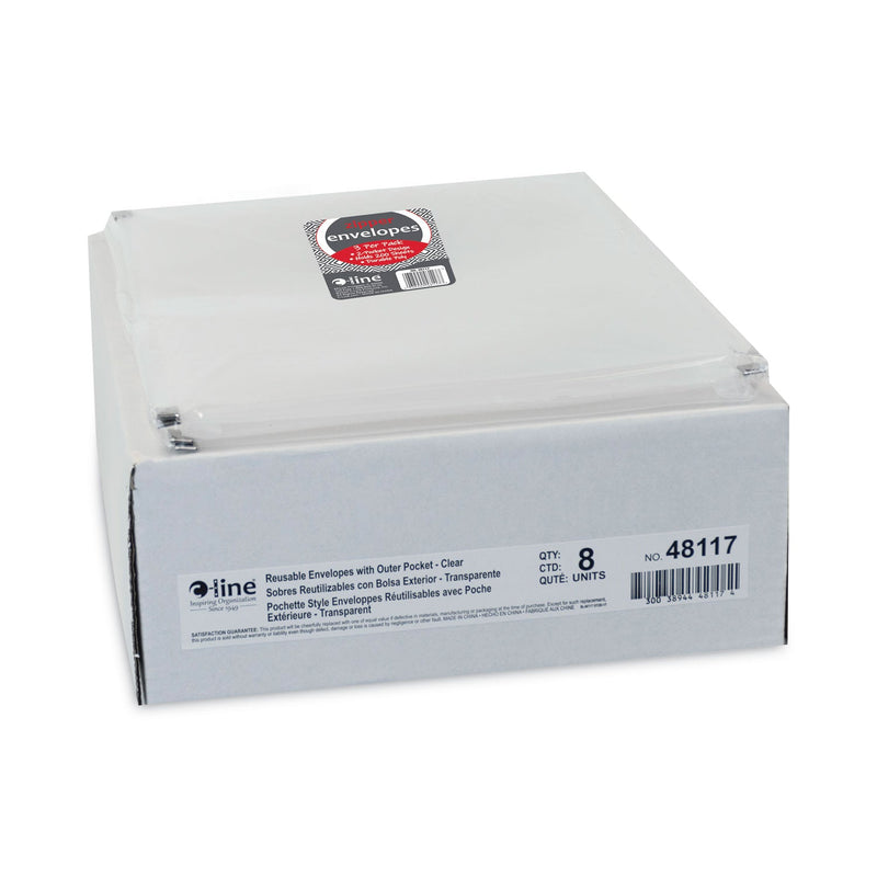 C-Line Zip 'N Go Reusable Envelope with Outer Pocket, 1" Capacity, 2 Sections, 10 x 13, Clear, 3/Pack