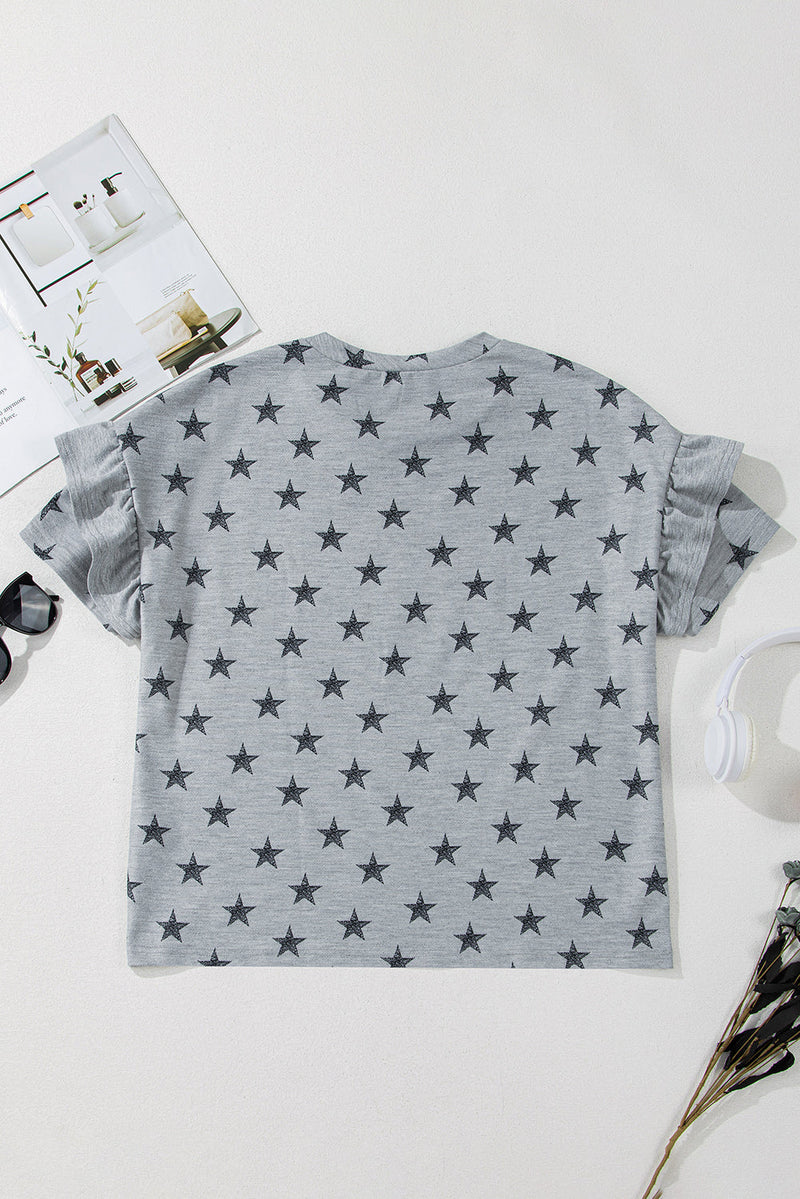 Joelle Star Ruffled Sleeve Crew Neck Top