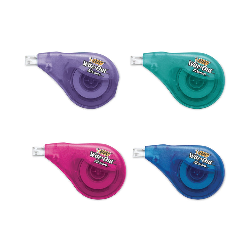 BIC Wite-Out EZ Correct Correction Tape, Non-Refillable, Blue/Yellow Applicators, 0.17" x 400", 4/Pack