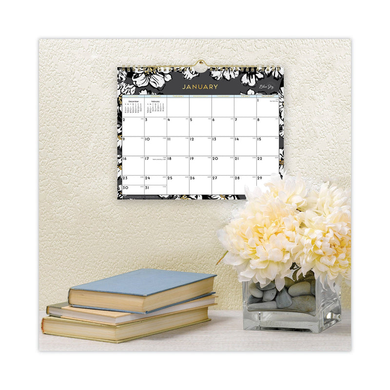 Blue Sky Baccara Dark Wall Calendar, Baccara Dark Floral Artwork, 11 x 8.75, White/Black Sheets, 12-Month (Jan to Dec): 2023