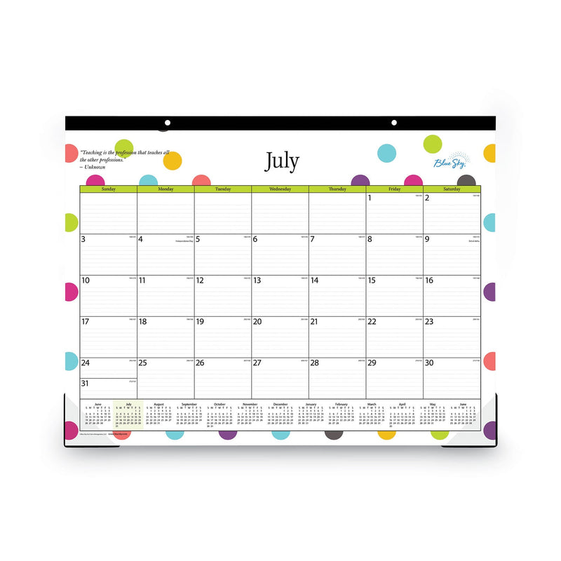 Blue Sky Teacher Dots Academic Desk Pad, 22 x 17, Black Binding, Clear Corners, 12-Month (July to June): 2022 to 2023