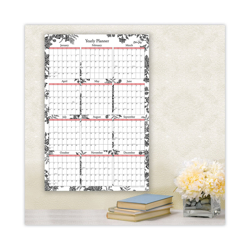Blue Sky Analeis Laminated Erasable Wall Calendar, Floral Artwork, 36 x 24, White/Black/Coral Sheets, 12-Month (Jan to Dec): 2023