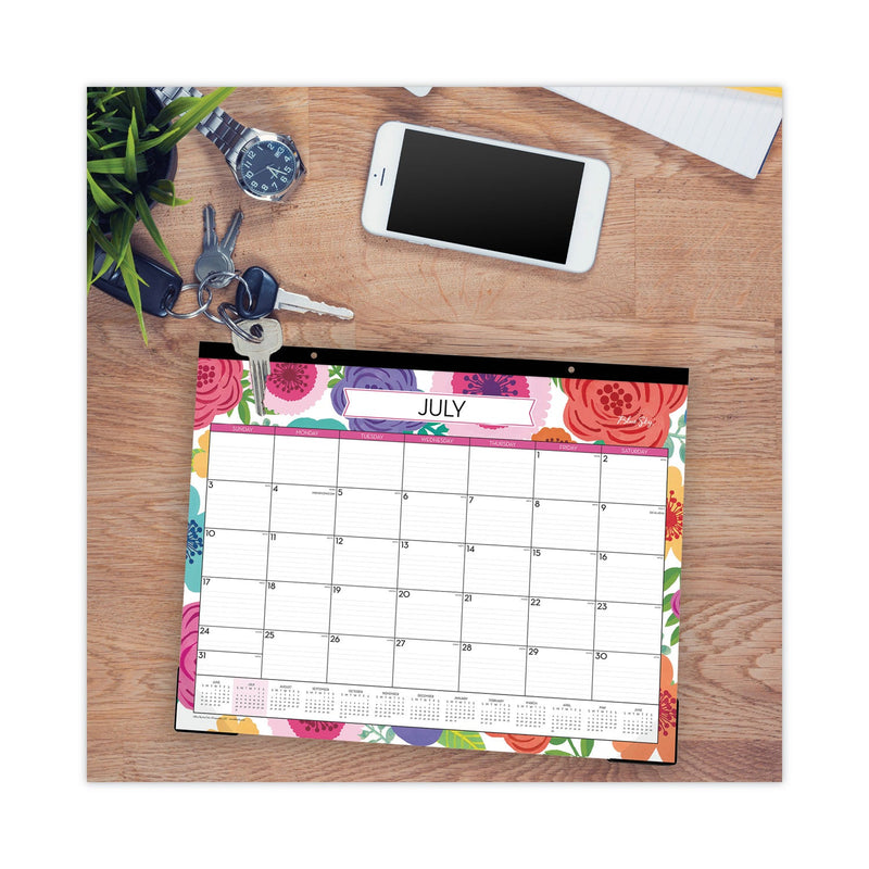 Blue Sky Mahalo Academic Desk Pad, Floral Artwork, 22 x 17, Black Binding, Clear Corners, 12-Month (July-June): 2022-2023