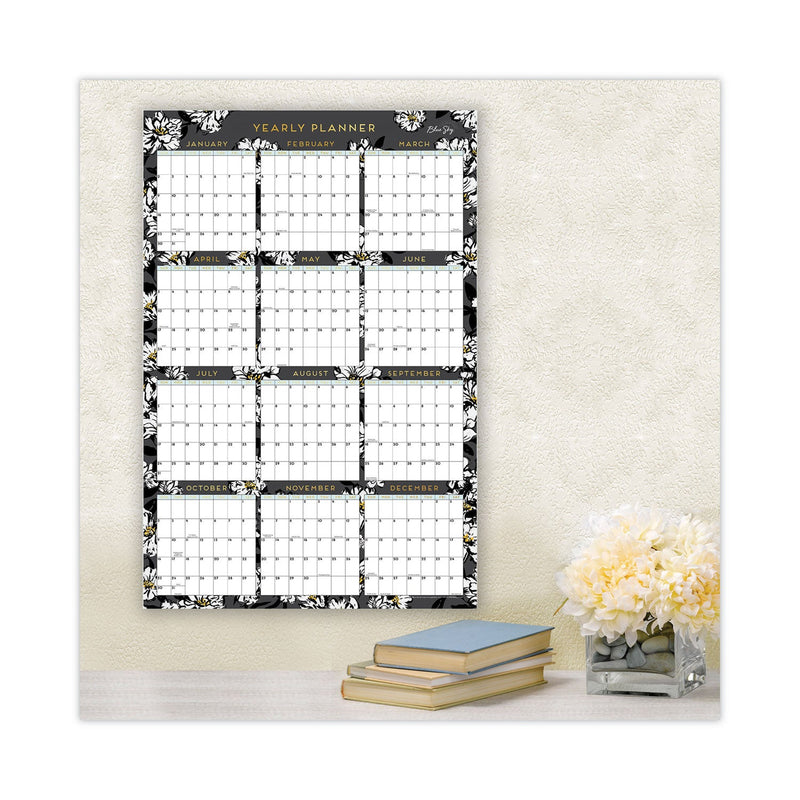 Blue Sky Baccara Dark Laminated Erasable Wall Calendar, Floral Artwork, 36 x 24, White/Black/Gold Sheets, 12-Month (Jan-Dec): 2023