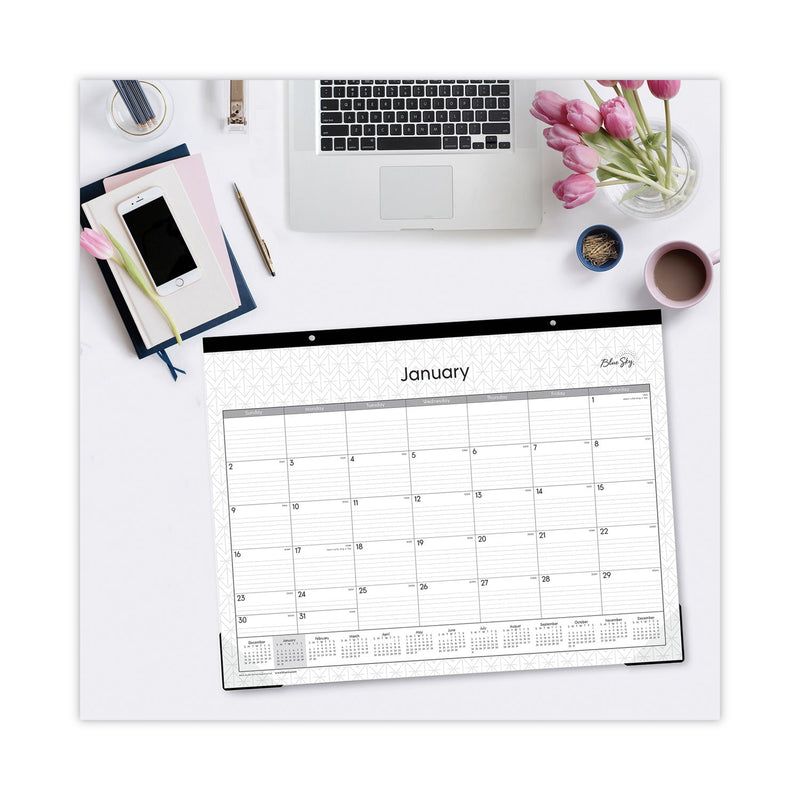 Blue Sky Enterprise Desk Pad, Geometric Artwork, 22 x 17, White/Gray Sheets, Black Binding, Clear Corners, 12-Month (Jan-Dec): 2023