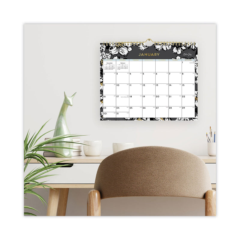 Blue Sky Baccara Dark Wall Calendar, Baccara Dark Floral Artwork, 11 x 8.75, White/Black Sheets, 12-Month (Jan to Dec): 2023