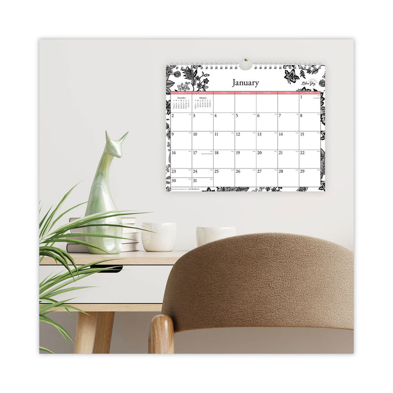 Blue Sky Analeis Wall Calendar, Analeis Floral Artwork, 11 x 8.75, White/Black/Coral Sheets, 12-Month (Jan to Dec): 2023