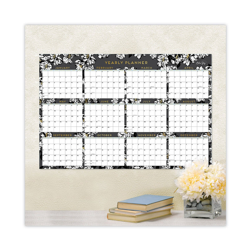 Blue Sky Baccara Dark Laminated Erasable Wall Calendar, Floral Artwork, 36 x 24, White/Black/Gold Sheets, 12-Month (Jan-Dec): 2023