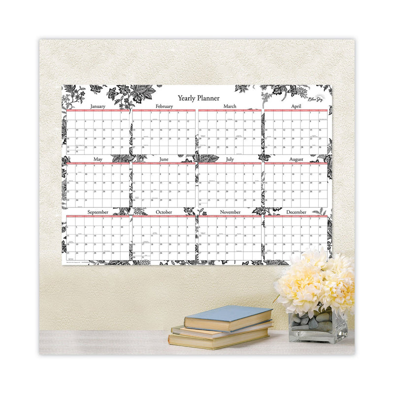 Blue Sky Analeis Laminated Erasable Wall Calendar, Floral Artwork, 36 x 24, White/Black/Coral Sheets, 12-Month (Jan to Dec): 2023