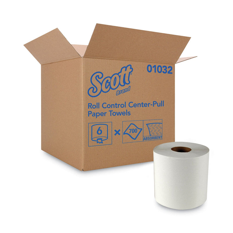 Scott Essential Roll Control Center-Pull Towels, 1-Ply, 8 x 12, White, 700/Roll, 6 Rolls/Carton