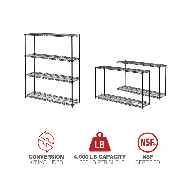 Alera All-Purpose Wire Shelving Starter Kit, Four-Shelf, 60w x 18d x 72h, Black Anthracite Plus