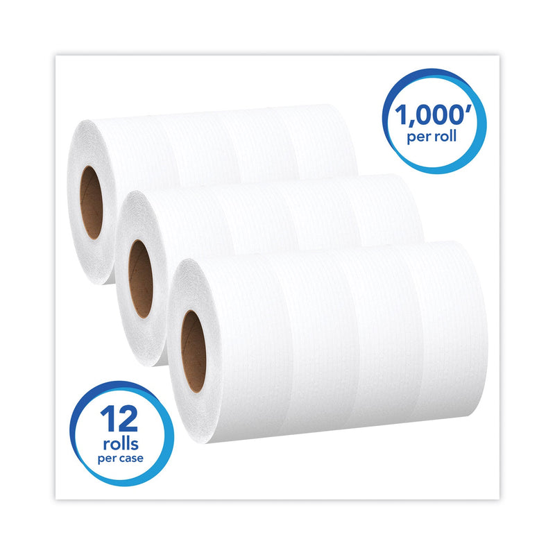 Scott Essential 100% Recycled Fiber JRT Bathroom Tissue for Business, Septic Safe, 2-Ply, White, 3.55" x 1,000 ft, 12 Rolls/Carton