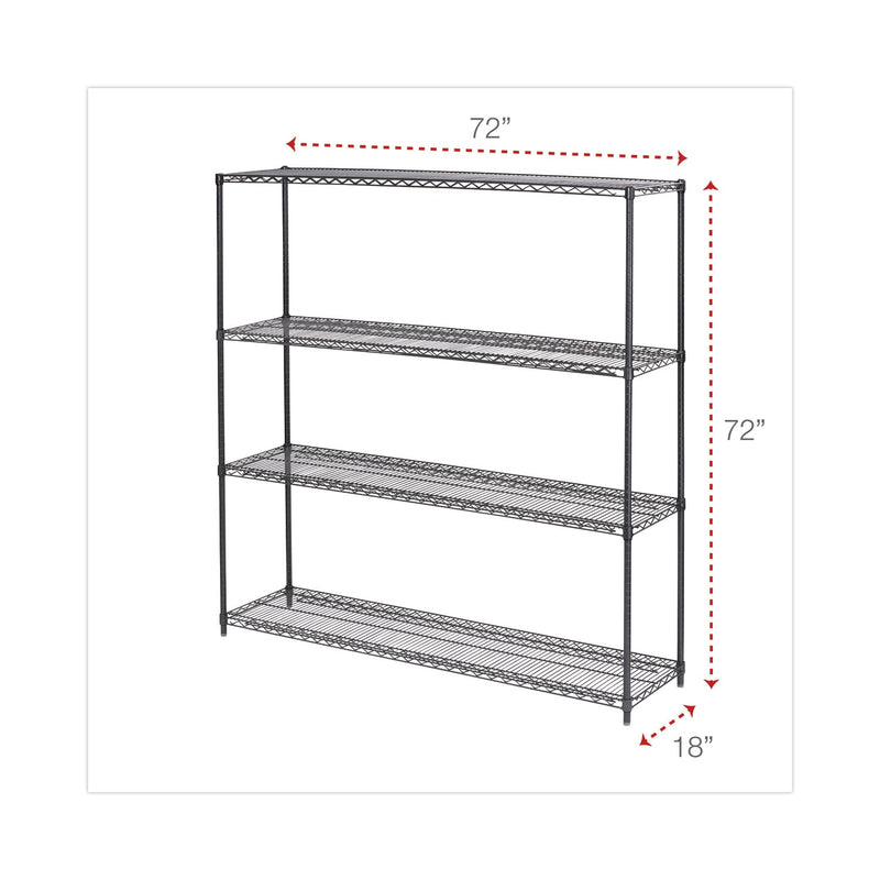 Alera BA Plus Wire Shelving Kit, Four-Shelf, 72w x 18d x 72h, Black Anthracite Plus
