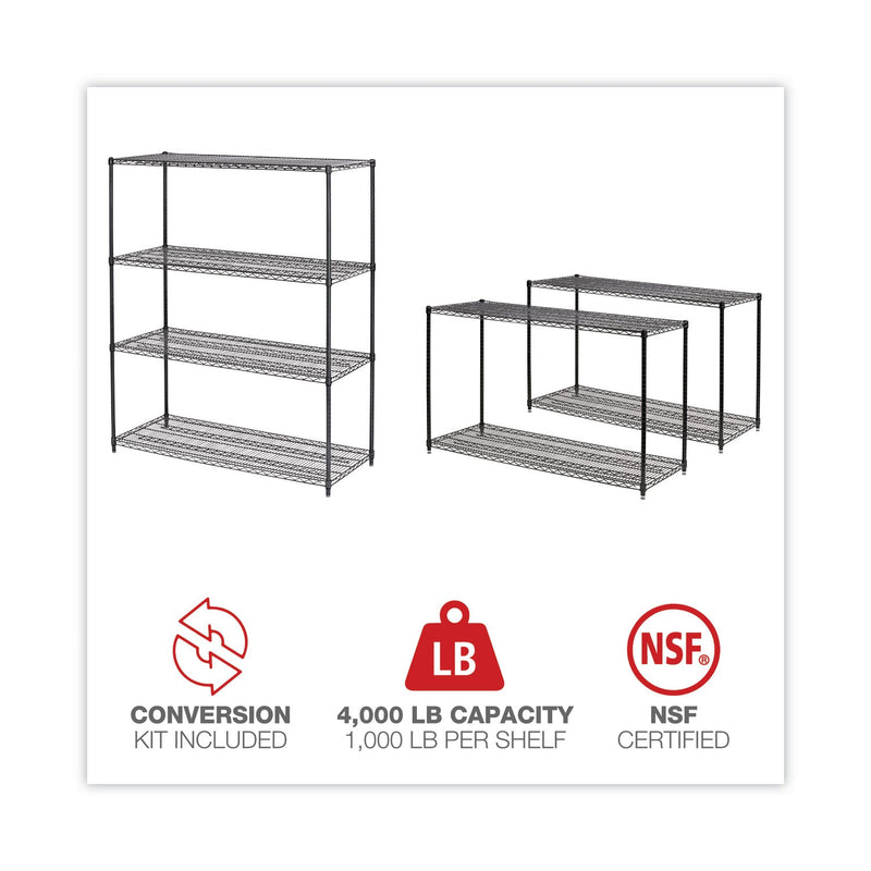 Alera All-Purpose Wire Shelving Starter Kit, Four-Shelf, 60w x 24d x 72h, Black Anthracite Plus