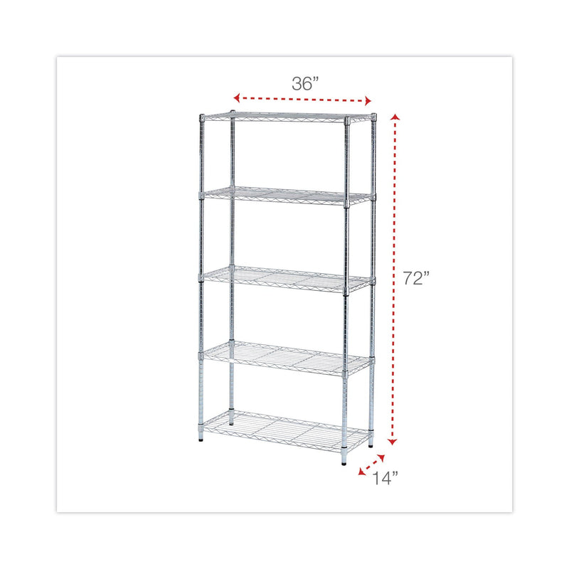 Alera Residential Wire Shelving, Five-Shelf, 36w x 14d x 72h, Silver