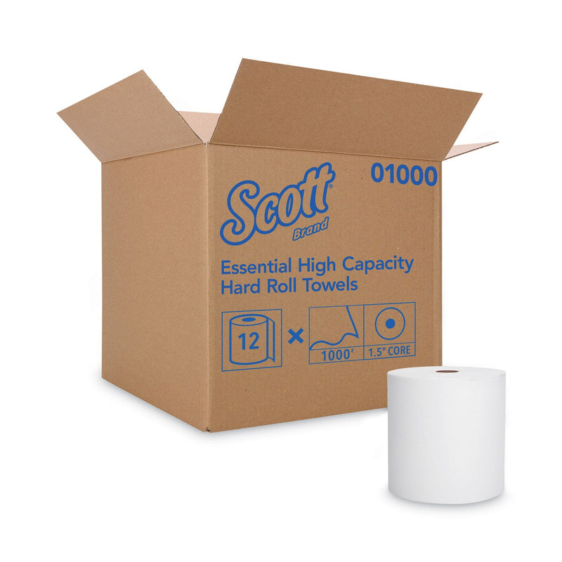 Scott Essential High Capacity Hard Roll Towels for Business, Absorbency Pockets, 1.5" Core, 8" x 1,000 ft, White, 12 Rolls/Carton