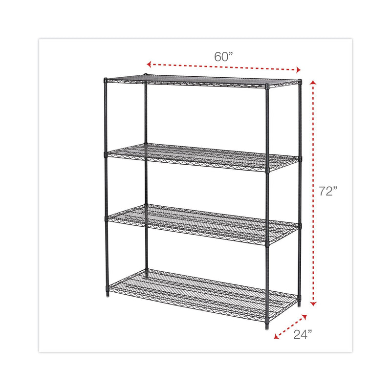 Alera All-Purpose Wire Shelving Starter Kit, Four-Shelf, 60w x 24d x 72h, Black Anthracite Plus