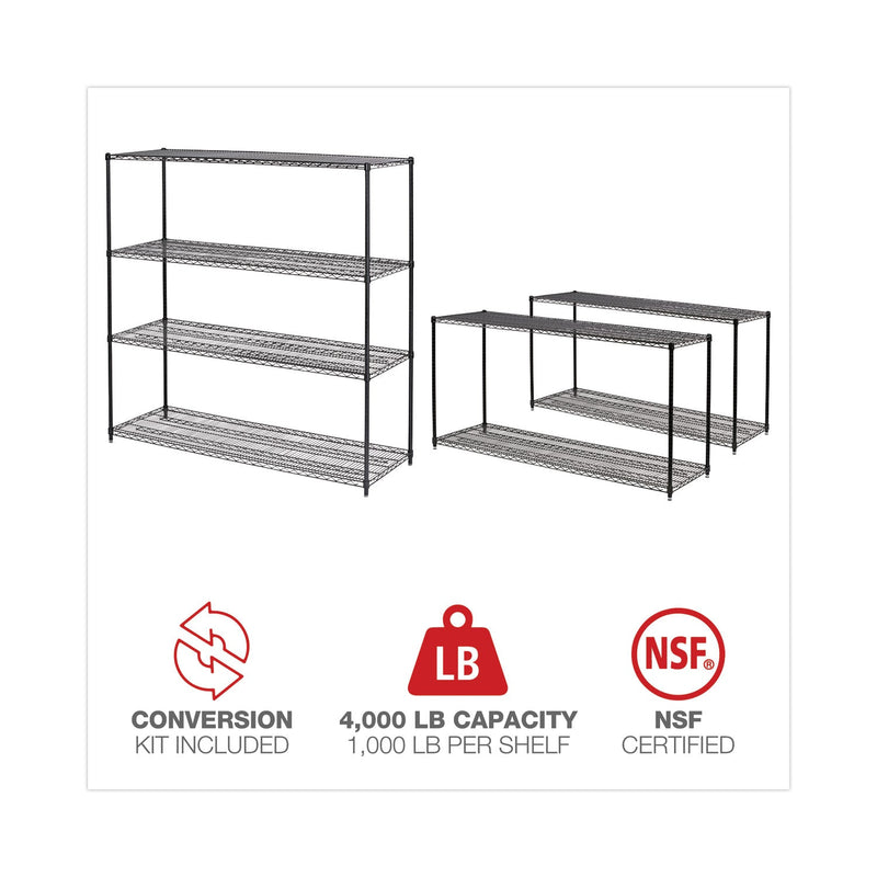 Alera BA Plus Wire Shelving Kit, Four-Shelf, 72w x 24d x 72h, Black Anthracite Plus