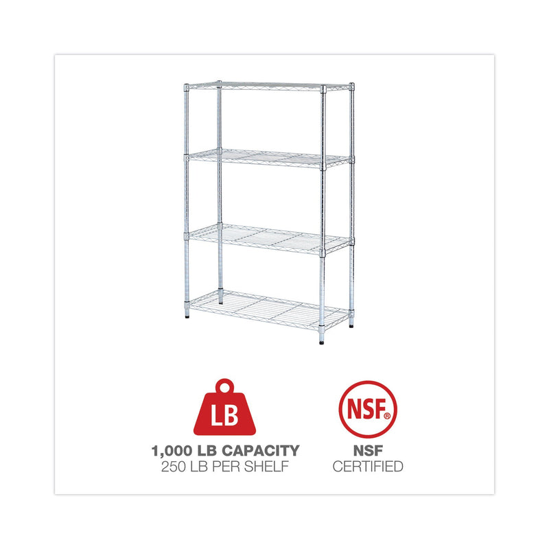 Alera Residential Wire Shelving, Four-Shelf, 36w x 14d x 54h, Silver