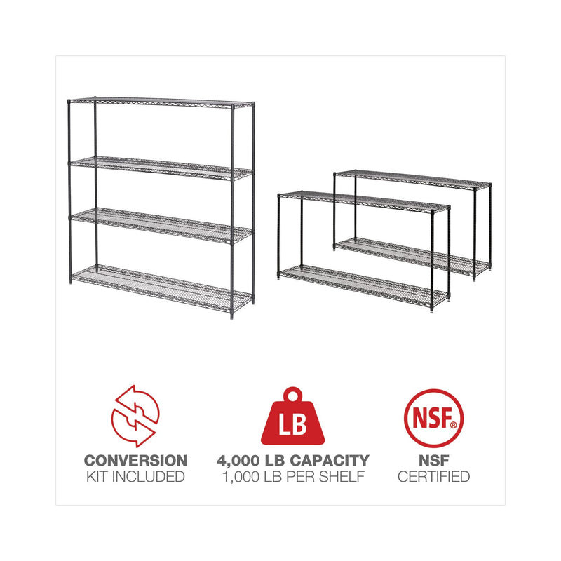 Alera BA Plus Wire Shelving Kit, Four-Shelf, 72w x 18d x 72h, Black Anthracite Plus