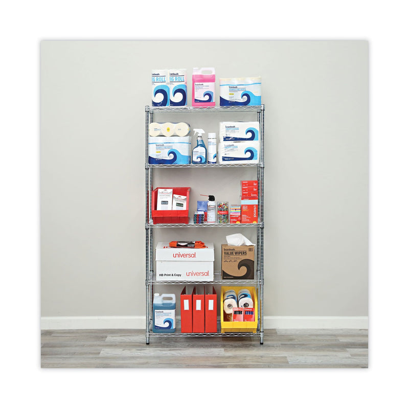 Alera Residential Wire Shelving, Five-Shelf, 36w x 14d x 72h, Silver