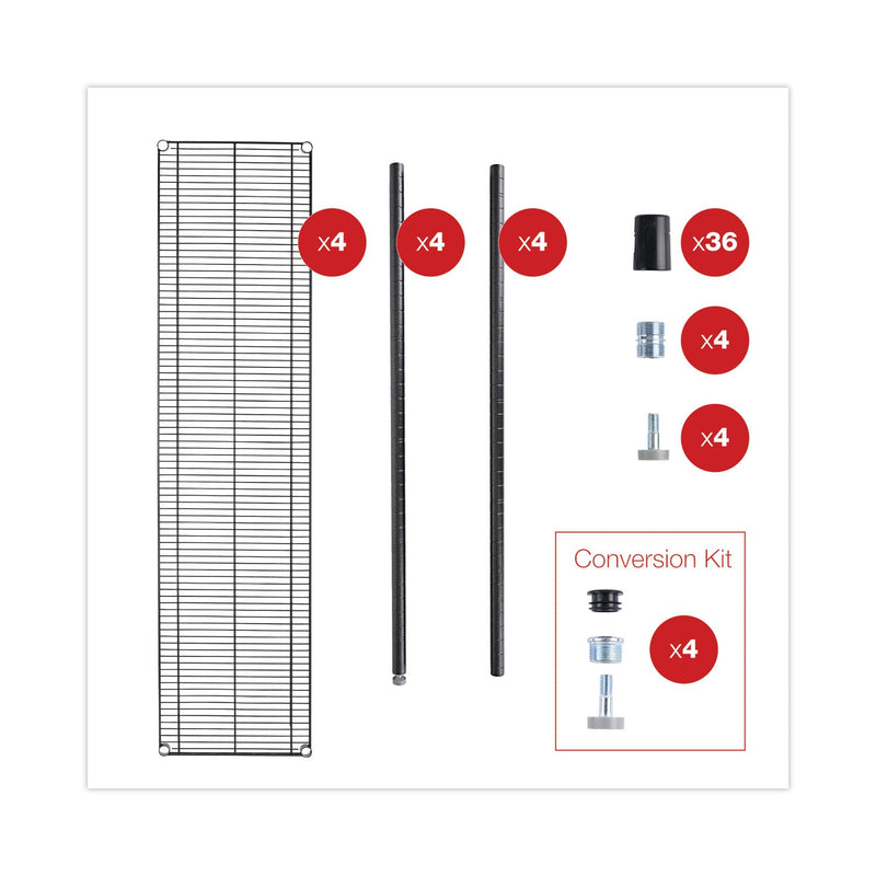 Alera BA Plus Wire Shelving Kit, Four-Shelf, 72w x 18d x 72h, Black Anthracite Plus