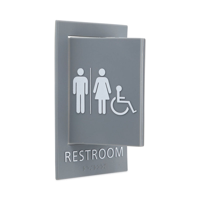 Advantus Pop-Out ADA Sign, Wheelchair, Tactile Symbol/Braille, Plastic, 6 x 9, Gray/White