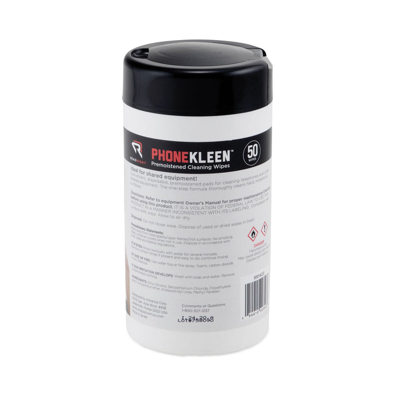 Read Right PhoneKleen Wet Wipes, Cloth, 5 x 5, 50/Tub