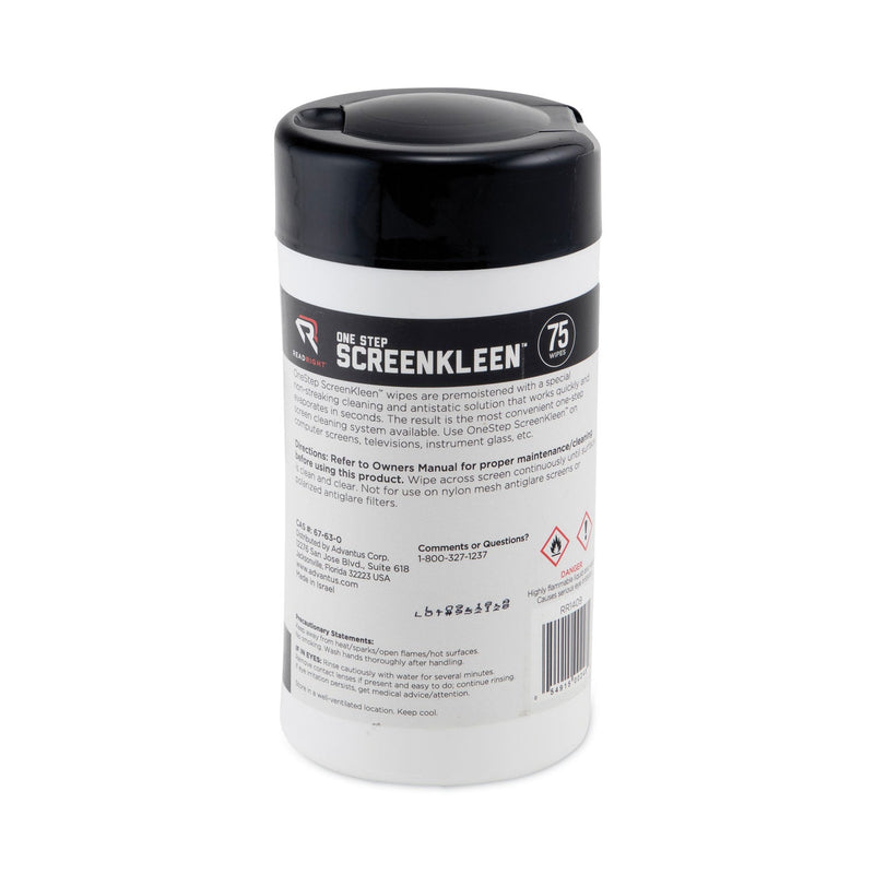 Read Right OneStep CRT Screen Cleaner Wet Wipes, Cloth, 5.25 x 5.75, 75/Tub