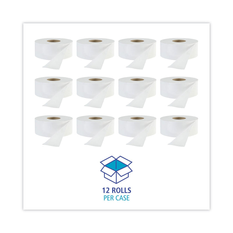 Boardwalk JRT Jr. Bath Tissue, Jumbo, Septic Safe, 1-Ply, White, 3.3" x 2,000 ft, 12/Carton