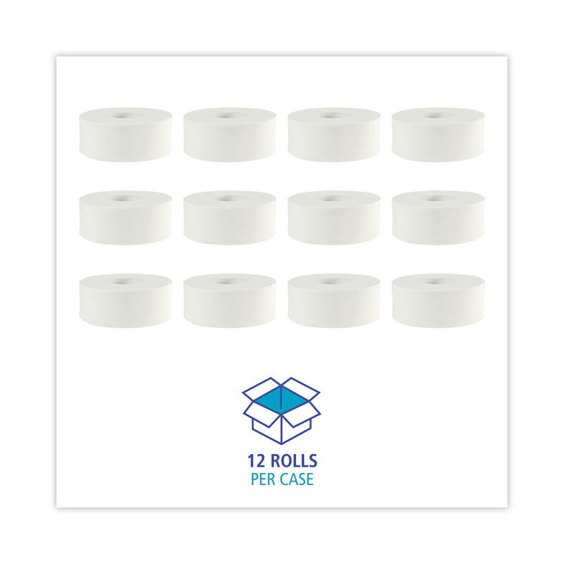 Boardwalk JRT Bath Tissue, Jumbo, Septic Safe, 2-Ply, White, 3.5" x 1,000 ft, 12 Rolls/Carton