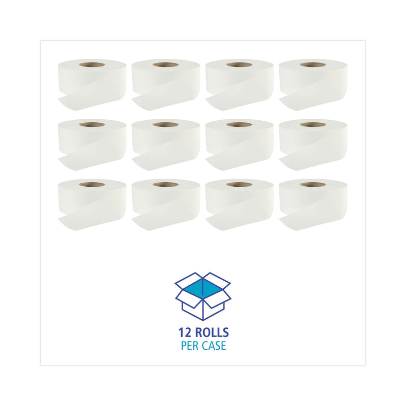 Boardwalk Jumbo Roll Bathroom Tissue, Septic Safe, 2-Ply, White, 3.2" x 525 ft, 12 Rolls/Carton
