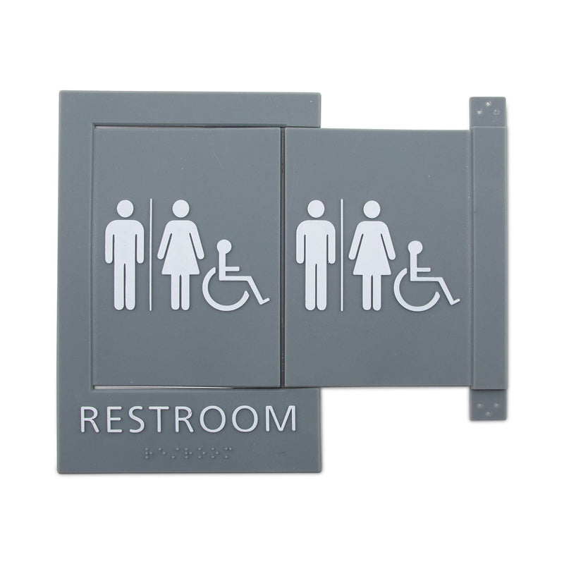Advantus Pop-Out ADA Sign, Wheelchair, Tactile Symbol/Braille, Plastic, 6 x 9, Gray/White
