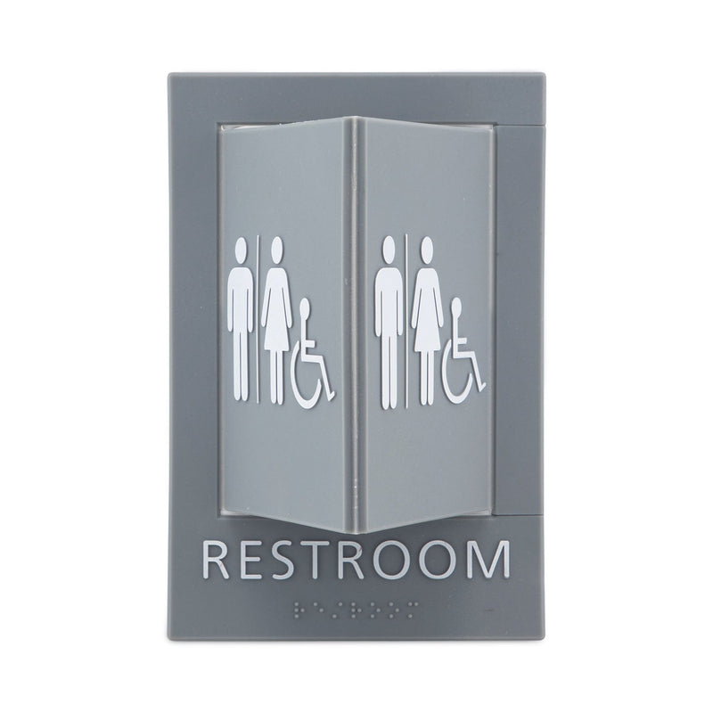 Advantus Pop-Out ADA Sign, Wheelchair, Tactile Symbol/Braille, Plastic, 6 x 9, Gray/White