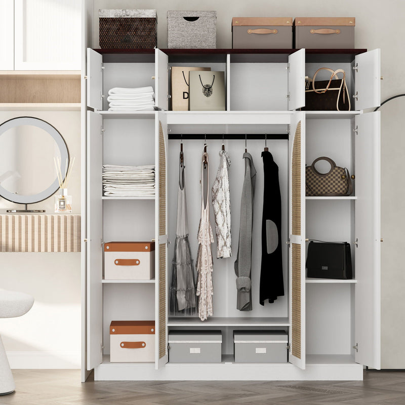 8 Door Armoire Wardrobe With Adjustable Shelves And Hanging Rod