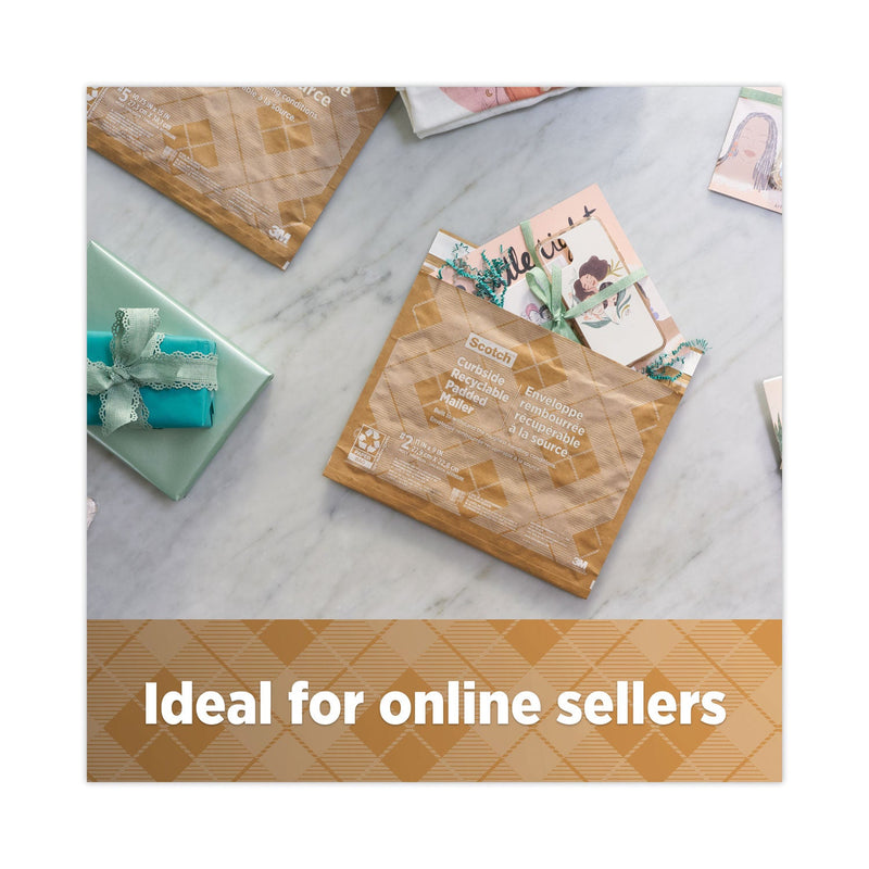 Scotch Curbside Recyclable Padded Mailer, #5, Bubble Cushion, Self-Adhesive Closure, 12 x 17.25, Natural Kraft, 100/Carton