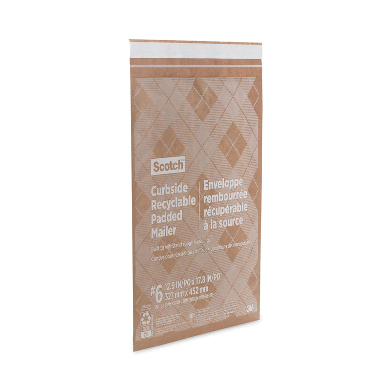 Scotch Curbside Recyclable Padded Mailer, #6, Bubble Cushion, Self-Adhesive Closure, 13.75 x 20, Natural Kraft, 50/Carton