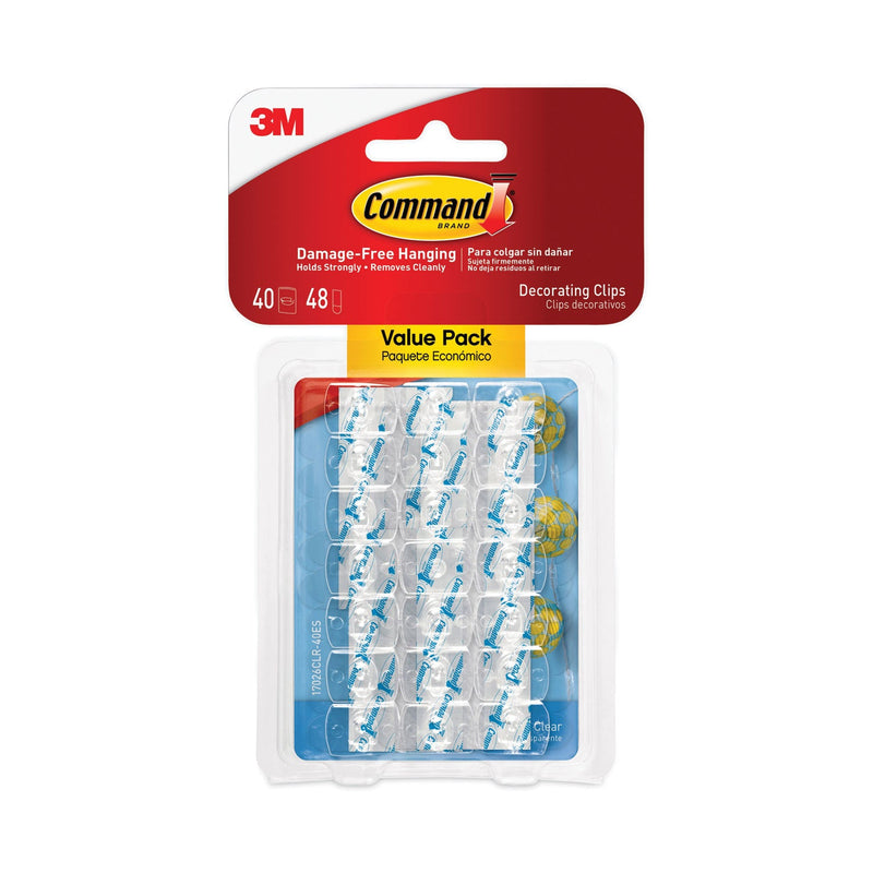 Command Clear Hooks and Strips, Plastic, Decorating Clips, 40 Clips and 48 Strips/Pack
