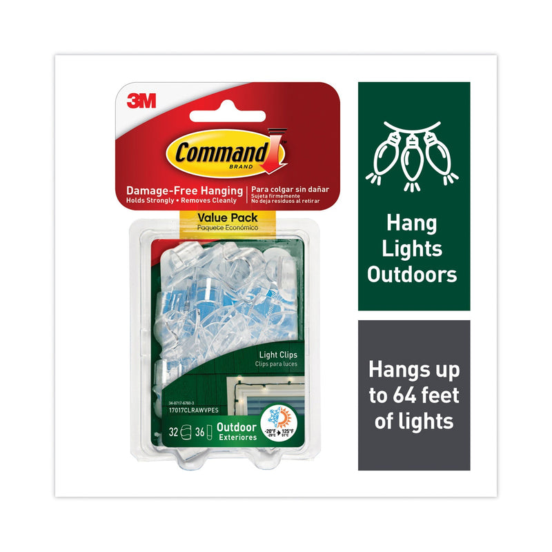 Command All Weather Hooks and Strips, Plastic, Cord Clips, 32 Clips and 36 Small Strips/Pack