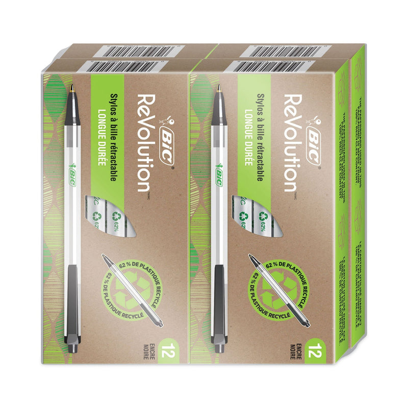 BIC ReVolution Ballpoint Pen, Retractable, Medium 1 mm, Black Ink/Semi-Clear Barrel, 48/Pack