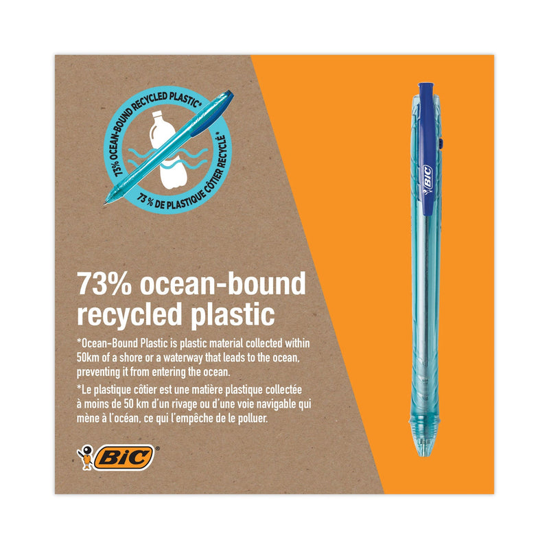 BIC ReVolution Ocean Bound Ballpoint Pen, Retractable, Medium 1 mm, Blue Ink/Translucent Blue Barrel, Dozen