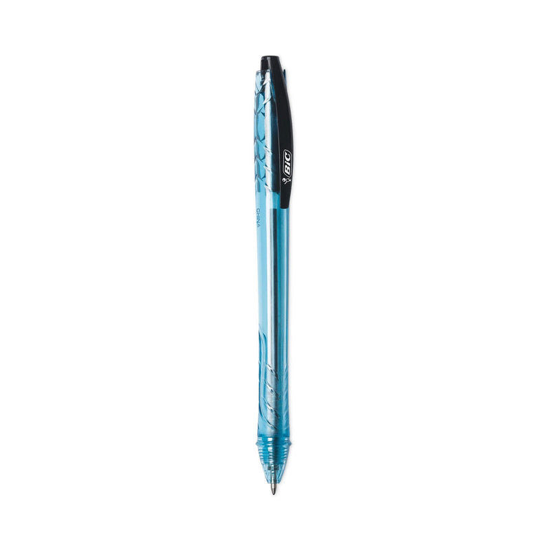 BIC ReVolution Ocean Bound Ballpoint Pen, Retractable, Medium 1 mm, Black Ink/Translucent Blue Barrel, Dozen