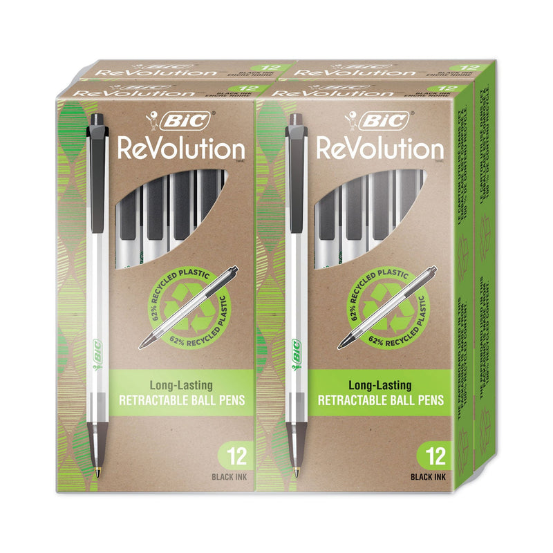 BIC ReVolution Ballpoint Pen, Retractable, Medium 1 mm, Black Ink/Semi-Clear Barrel, 48/Pack