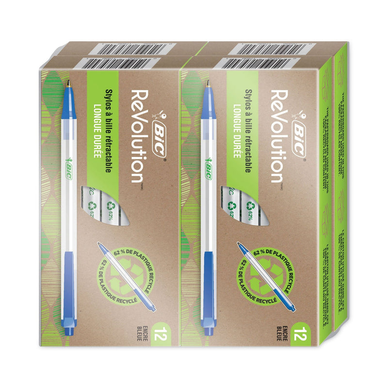 BIC ReVolution Ballpoint Pen, Retractable, Medium 1 mm, Blue Ink/Semi-Clear Barrel, 48/Pack